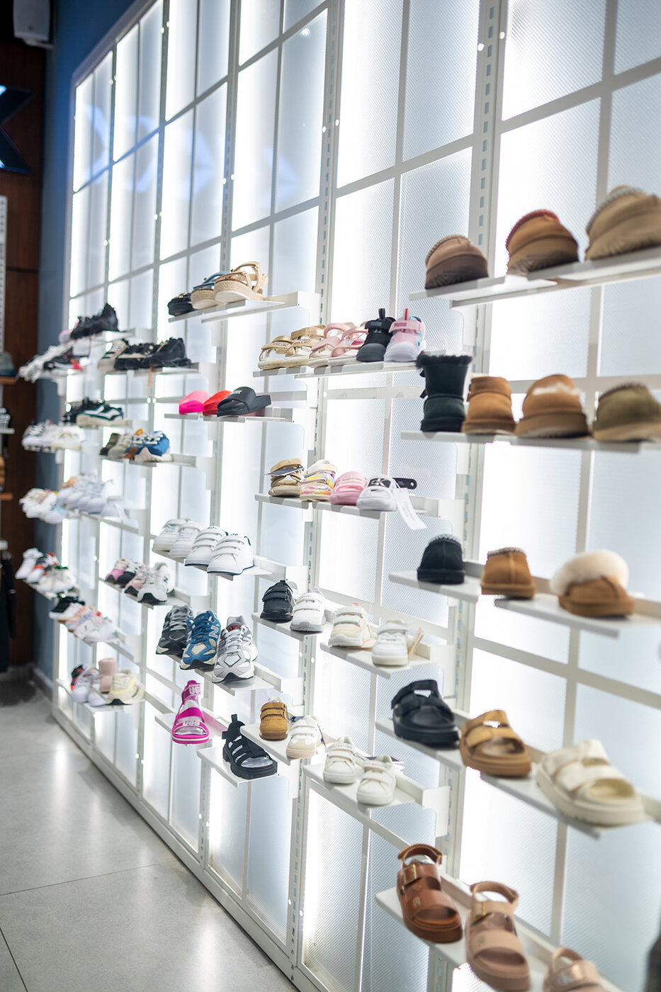 Children's footwear wall at Milenyum Kids